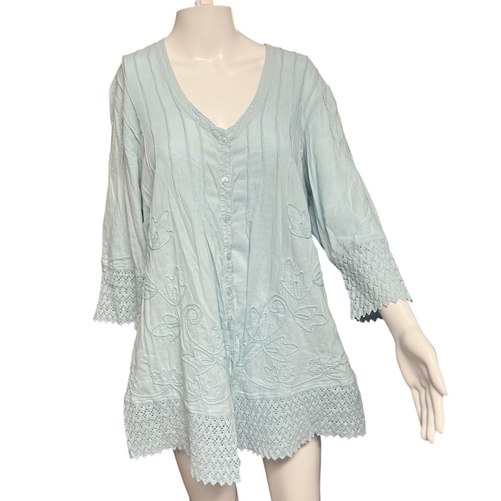 Soft Surroundings - Women’s Embroidered Button Down Tunic Top Sz PM/LG